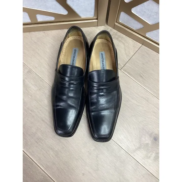 johnston &amp; Murphy black slip on loafers shoes 10 M men leather Made In Italy