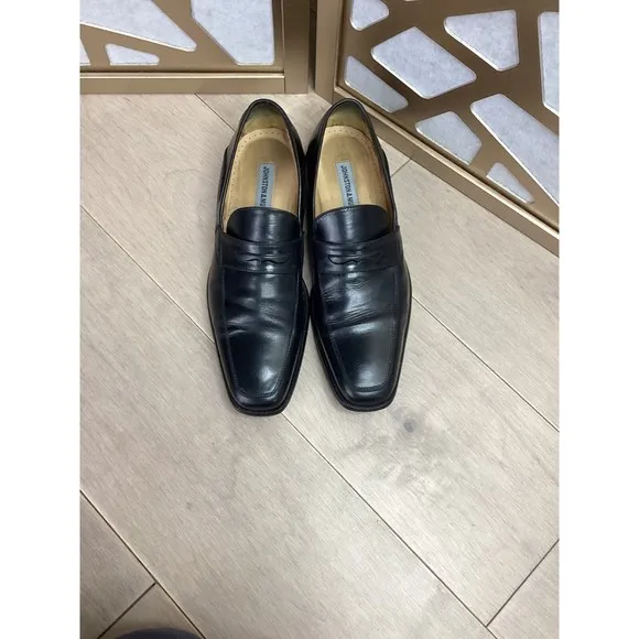 johnston &amp; Murphy black slip on loafers shoes 10 M men leather Made In Italy