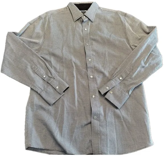 JOHNSTON &amp; MURPHY SLIM FIT GRAY DIAMOND PATTERN DRESS SHIRT