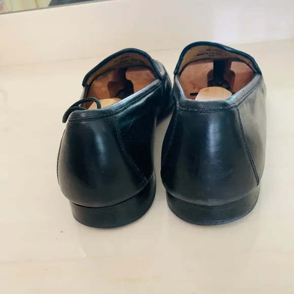 JOHNSTON AND MURPHY Slip on Hand Sewn Black Leather Basket Weave Top Loafer Styl