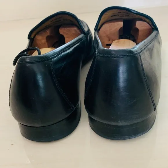JOHNSTON AND MURPHY Slip on Hand Sewn Black Leather Basket Weave Top Loafer Styl