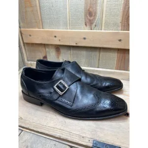 Johny Weber Handmade Mens Black Leather Monk Strap Shoes Size 11.5