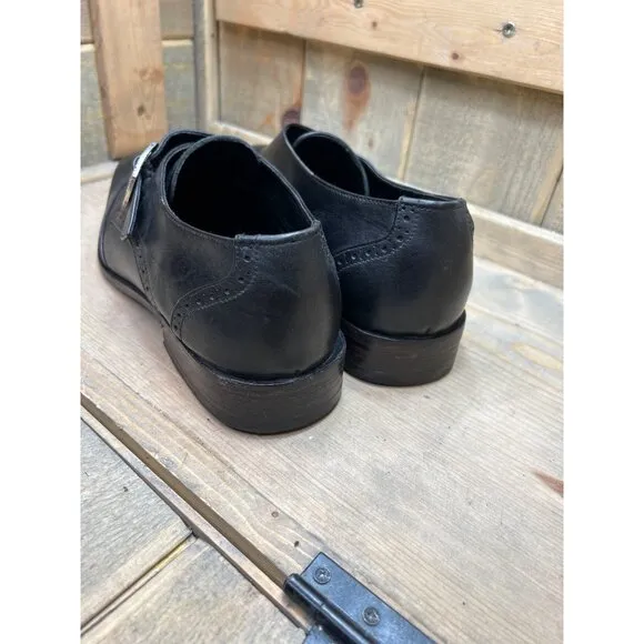 Johny Weber Handmade Mens Black Leather Monk Strap Shoes Size 11.5