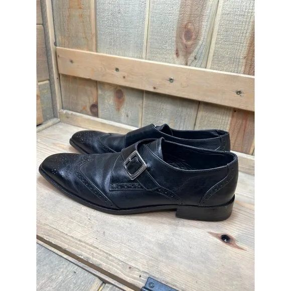 Johny Weber Handmade Mens Black Leather Monk Strap Shoes Size 11.5