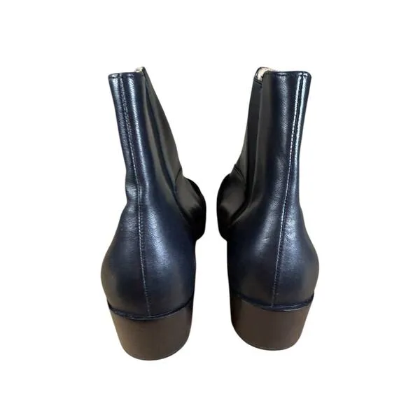 Joie Black Leather Ankle Boots Pointed Toe Block Heel Booties Size US 9