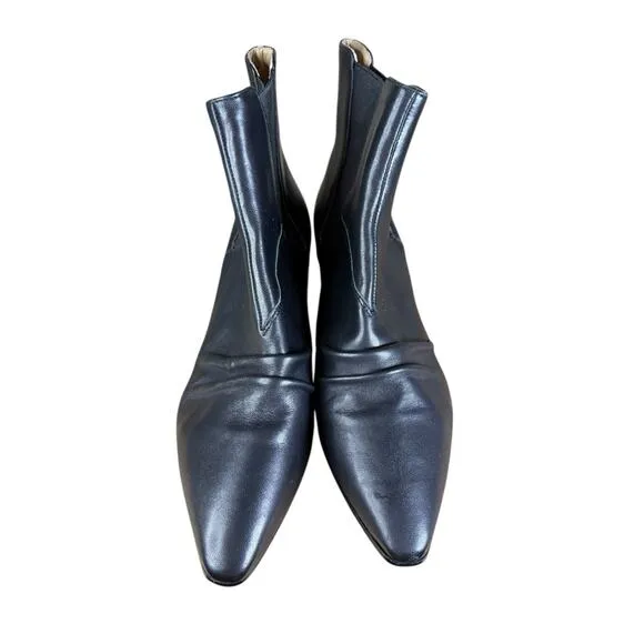 Joie Black Leather Ankle Boots Pointed Toe Block Heel Booties Size US 9