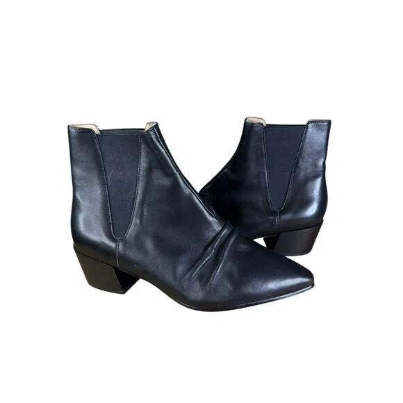 Joie Black Leather Ankle Boots Pointed Toe Block Heel Booties Size US 9