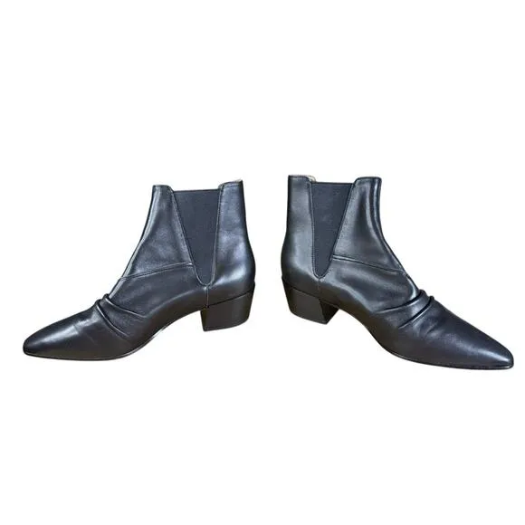 Joie Black Leather Ankle Boots Pointed Toe Block Heel Booties Size US 9
