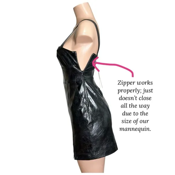 JONATHAN SIMKHAI Abra Patent Crinkle Vegan Leather Bustier Mini Dress, Black, XS