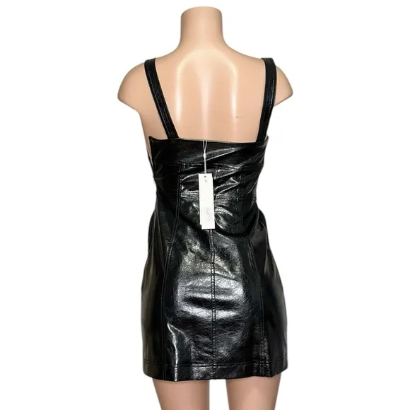 JONATHAN SIMKHAI Abra Patent Crinkle Vegan Leather Bustier Mini Dress, Black, XS