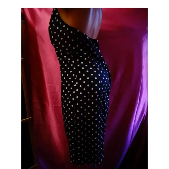 Jones New York halter dress navy blue white polka dot wiggle pinup tie cotton 14
