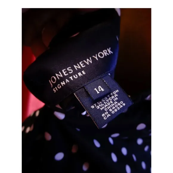 Jones New York halter dress navy blue white polka dot wiggle pinup tie cotton 14