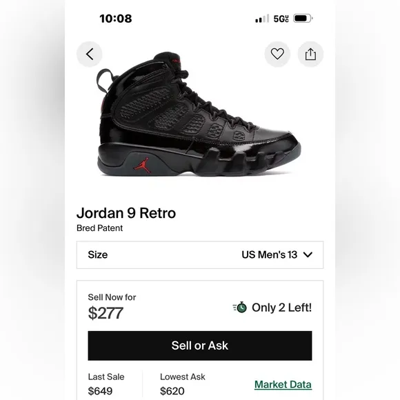 Jordan 9 RetroBred Patent Mens Size 13