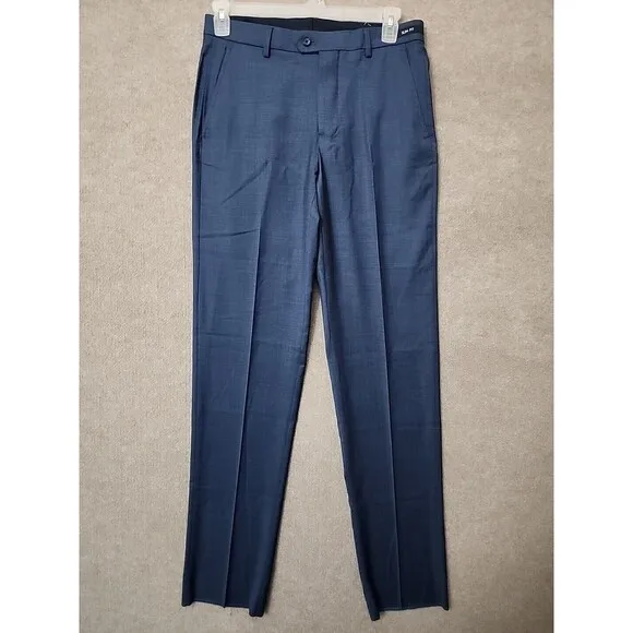 Jos A Bank Slim Fit Traveler Dress Pants Mens 32 Regular Blue Unhemmed Wool NEW