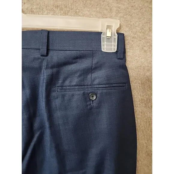 Jos A Bank Slim Fit Traveler Dress Pants Mens 32 Regular Blue Unhemmed Wool NEW