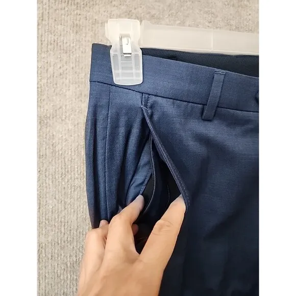 Jos A Bank Slim Fit Traveler Dress Pants Mens 32 Regular Blue Unhemmed Wool NEW