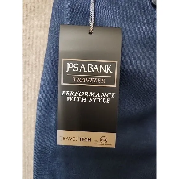 Jos A Bank Slim Fit Traveler Dress Pants Mens 32 Regular Blue Unhemmed Wool NEW
