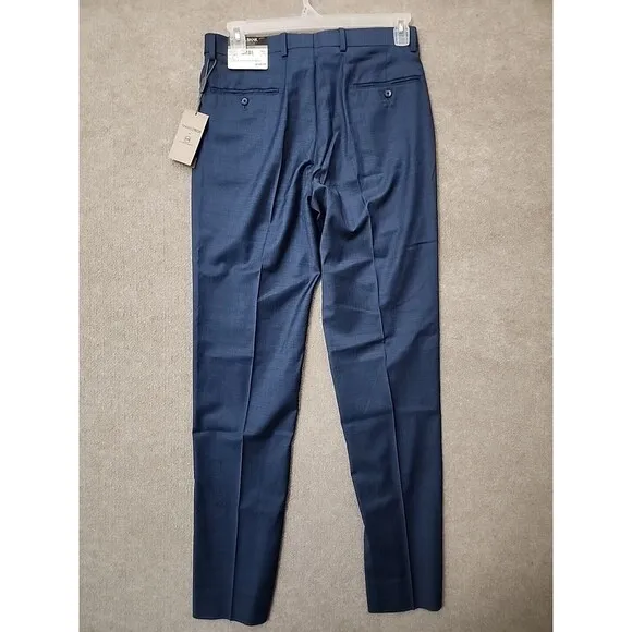 Jos A Bank Slim Fit Traveler Dress Pants Mens 32 Regular Blue Unhemmed Wool NEW