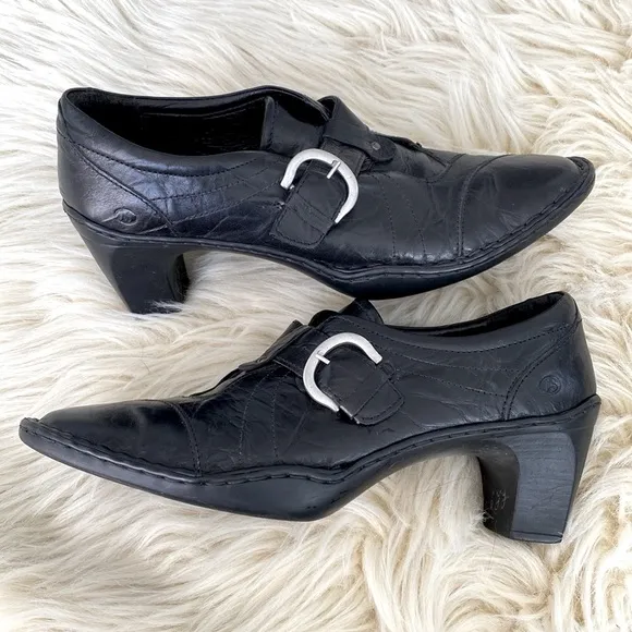 Josef Seibel Black Leather Healed Buckled Shoes sz 9.5 Comfy Corp Core Emo