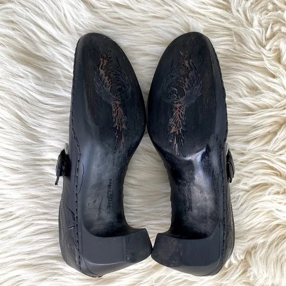 Josef Seibel Black Leather Healed Buckled Shoes sz 9.5 Comfy Corp Core Emo