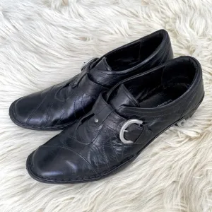 Josef Seibel Black Leather Healed Buckled Shoes sz 9.5 Comfy Corp Core Emo