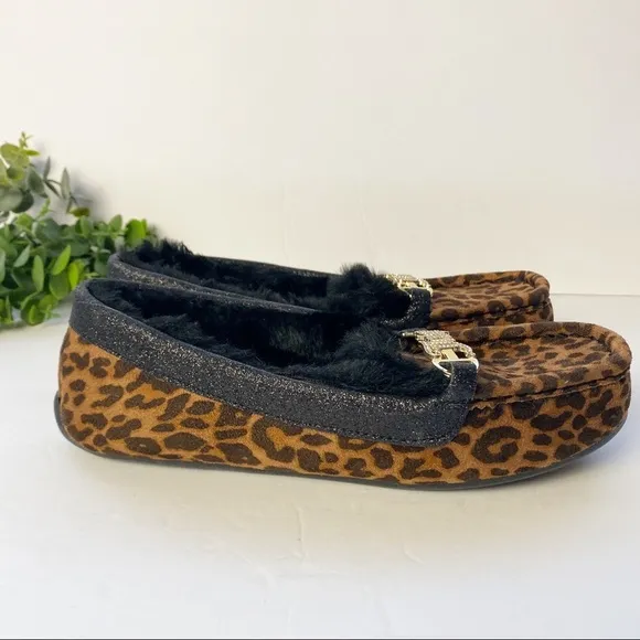 JUICY COUTURE Leopard Moccasin Slipper Faux Fur 7