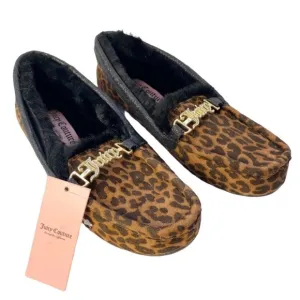 JUICY COUTURE Leopard Moccasin Slipper Faux Fur 7
