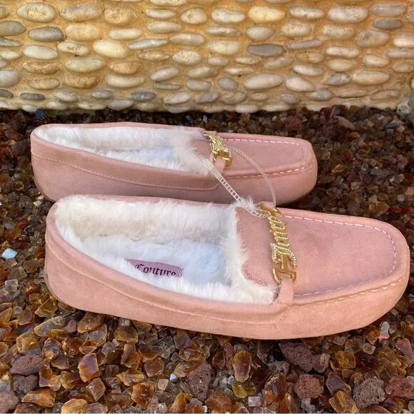 Juicy Couture Pink Fuzzy Moccasins/Slippers. Size 10. New!