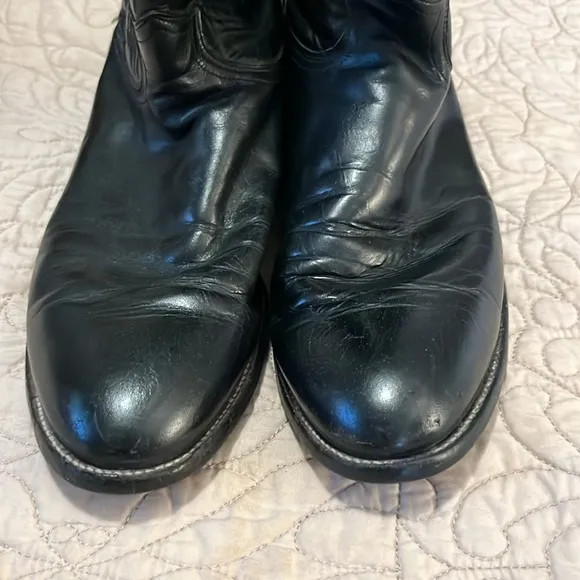 Justin 10” Roper Style 3133 Made In USA Black Leather Mid Calf Boots Sz 13