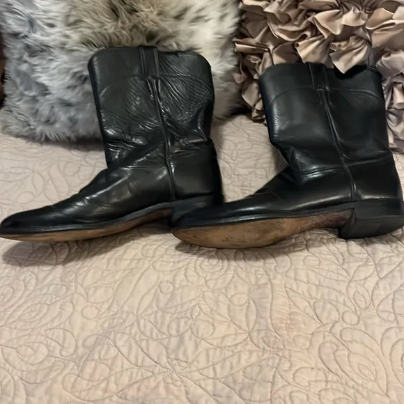 Justin 10” Roper Style 3133 Made In USA Black Leather Mid Calf Boots Sz 13