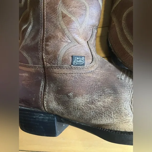 Justin Boots FR100 Brown Leather Roper Cowboy Western Boots