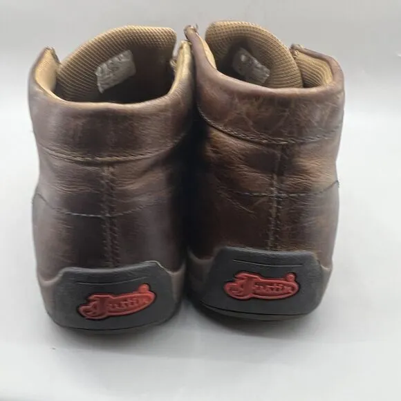 Justin Cappie 4&quot; Work Boots Men's Size 13 M Brown Leather Slip Resistant Moc Toe