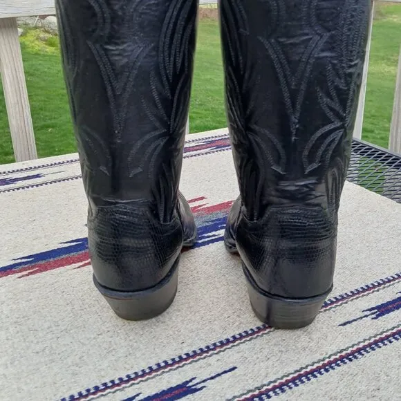JUSTIN COWBOY WESTERN BOOTS VINTAGE 80'S BLACK LIZARD/LEATHER 7 1/2B STYLE L4705