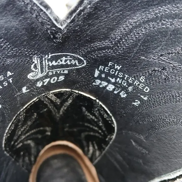 JUSTIN COWBOY WESTERN BOOTS VINTAGE 80'S BLACK LIZARD/LEATHER 7 1/2B STYLE L4705