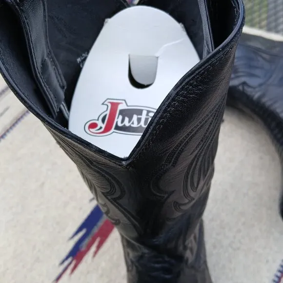 JUSTIN COWBOY WESTERN BOOTS VINTAGE 80'S BLACK LIZARD/LEATHER 7 1/2B STYLE L4705