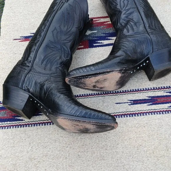 JUSTIN COWBOY WESTERN BOOTS VINTAGE 80'S BLACK LIZARD/LEATHER 7 1/2B STYLE L4705