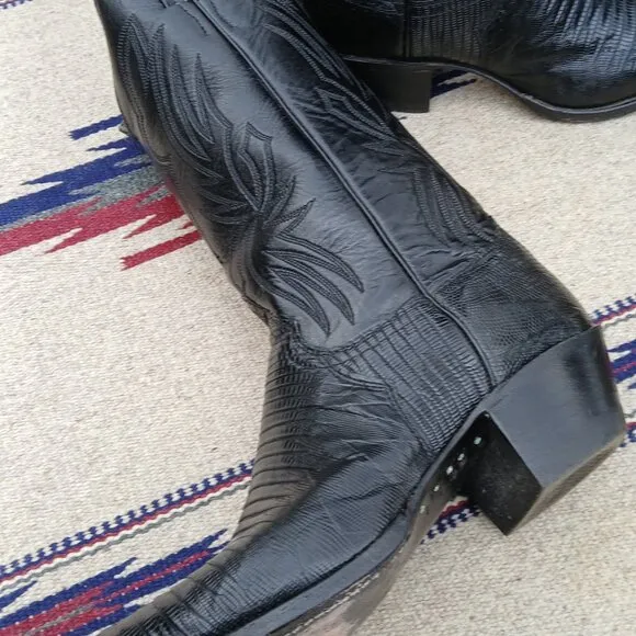 JUSTIN COWBOY WESTERN BOOTS VINTAGE 80'S BLACK LIZARD/LEATHER 7 1/2B STYLE L4705
