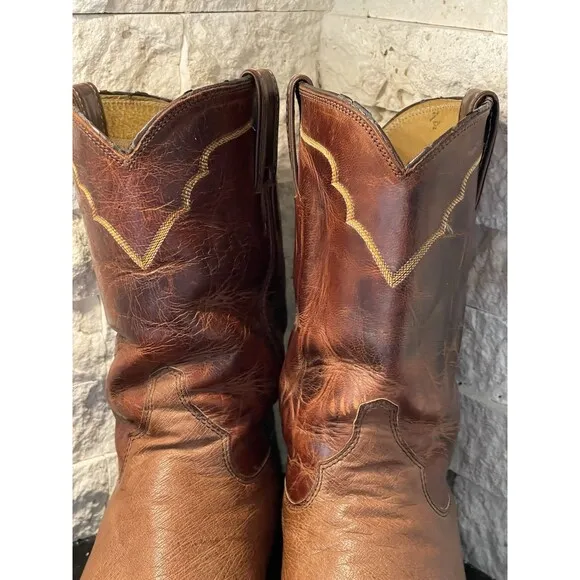 Justin Roper Boots Exotic Men's 8.5 EE Smooth Ostrich Antique Brown MADE IN USA