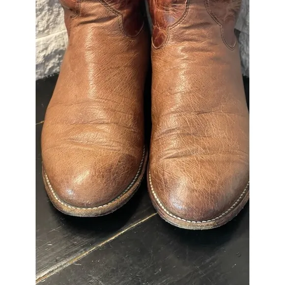 Justin Roper Boots Exotic Men's 8.5 EE Smooth Ostrich Antique Brown MADE IN USA
