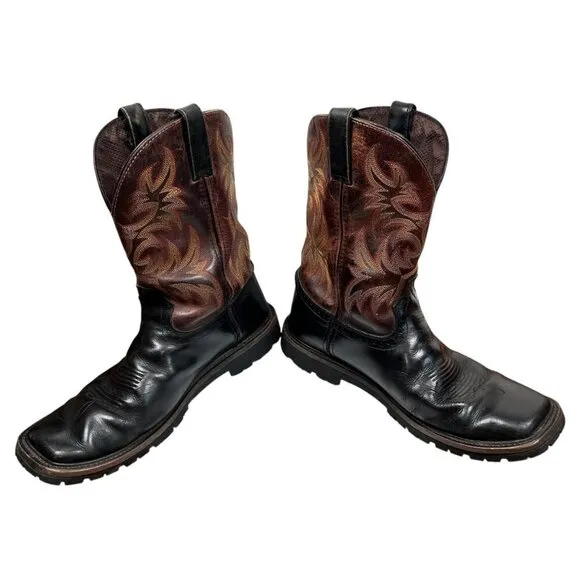 Justin Size 10D Cowboy Boots Square Toe Western Work Outdoors Rodeo Concert