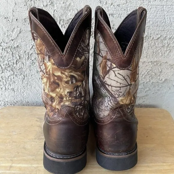 Justin Stampede Waterproof Work Boots Mens Size 10 EE Brown Leather Camo WK4675