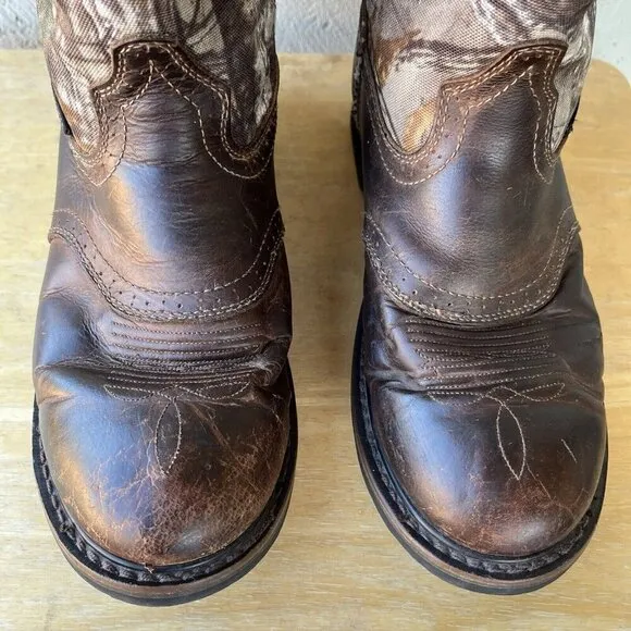 Justin Stampede Waterproof Work Boots Mens Size 10 EE Brown Leather Camo WK4675