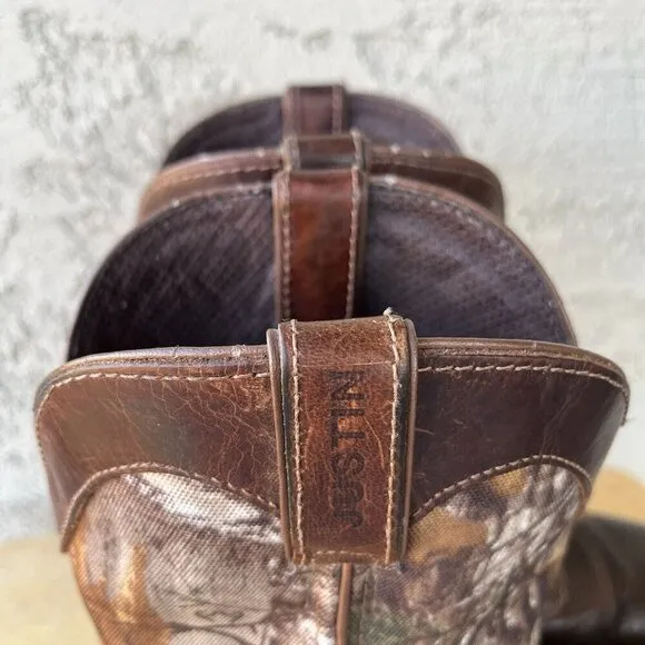 Justin Stampede Waterproof Work Boots Mens Size 10 EE Brown Leather Camo WK4675
