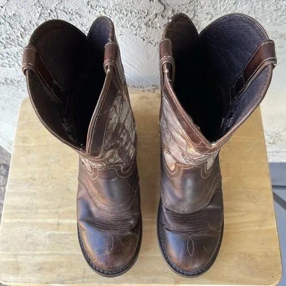 Justin Stampede Waterproof Work Boots Mens Size 10 EE Brown Leather Camo WK4675