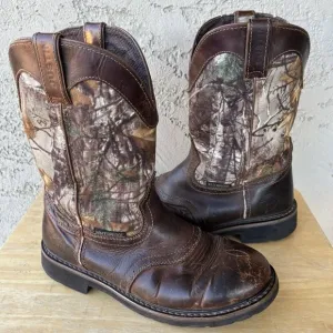 Justin Stampede Waterproof Work Boots Mens Size 10 EE Brown Leather Camo WK4675