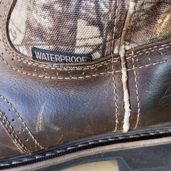 Justin Stampede Waterproof Work Boots Mens Size 10 EE Brown Leather Camo WK4675