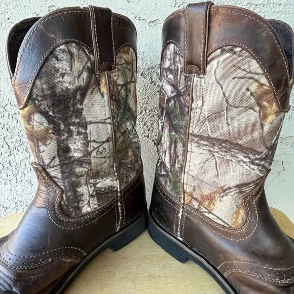 Justin Stampede Waterproof Work Boots Mens Size 10 EE Brown Leather Camo WK4675