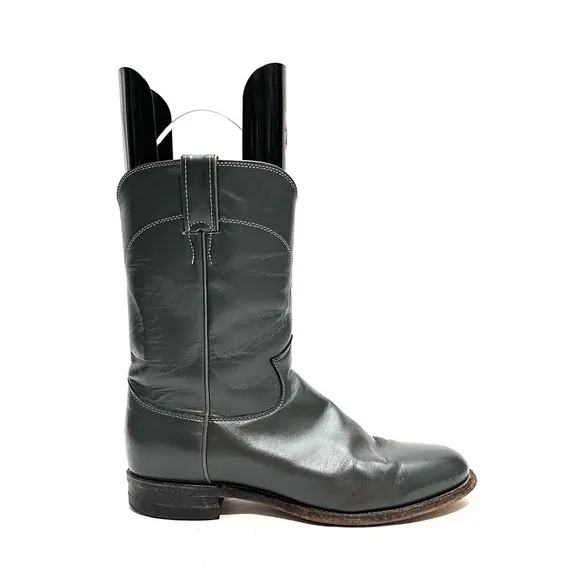 JUSTIN | Vintage 1980s mens dark gray leather western style mid calf roper boots