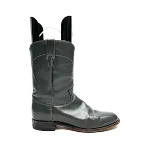 JUSTIN | Vintage 1980s mens dark gray leather western style mid calf roper boots