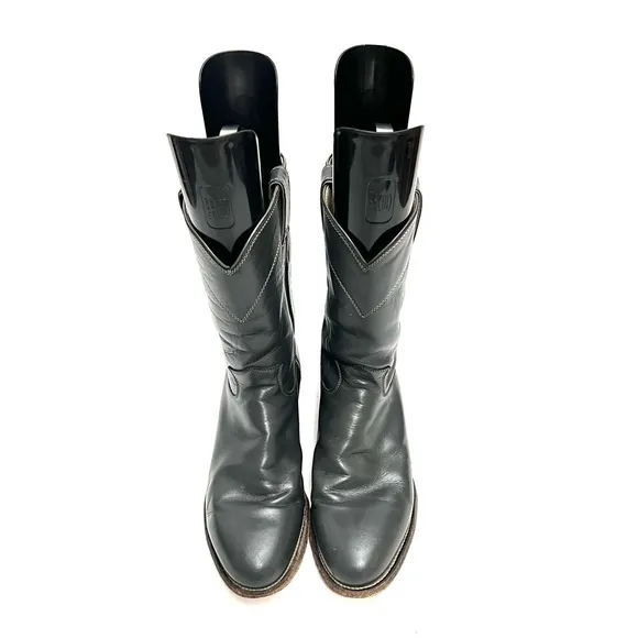 JUSTIN | Vintage 1980s mens dark gray leather western style mid calf roper boots